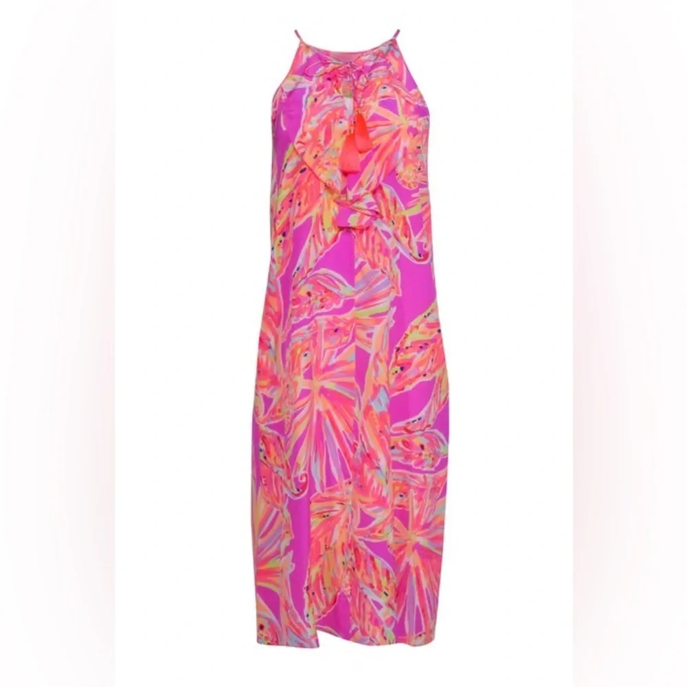 LILLY PULITZER 100% Silk Lachelle Bright Midi Dress Size XS